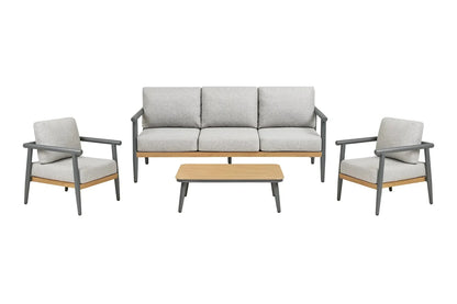 Garten Lounge Set Alviora – mit Aluminiumgestell und Holzoptik-Akzenten